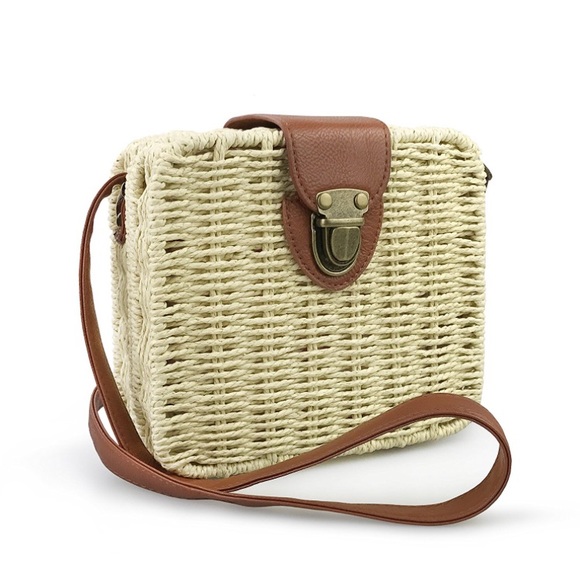 Retro Straw Portable Small Box Woven cross body - Picture 1 of 6